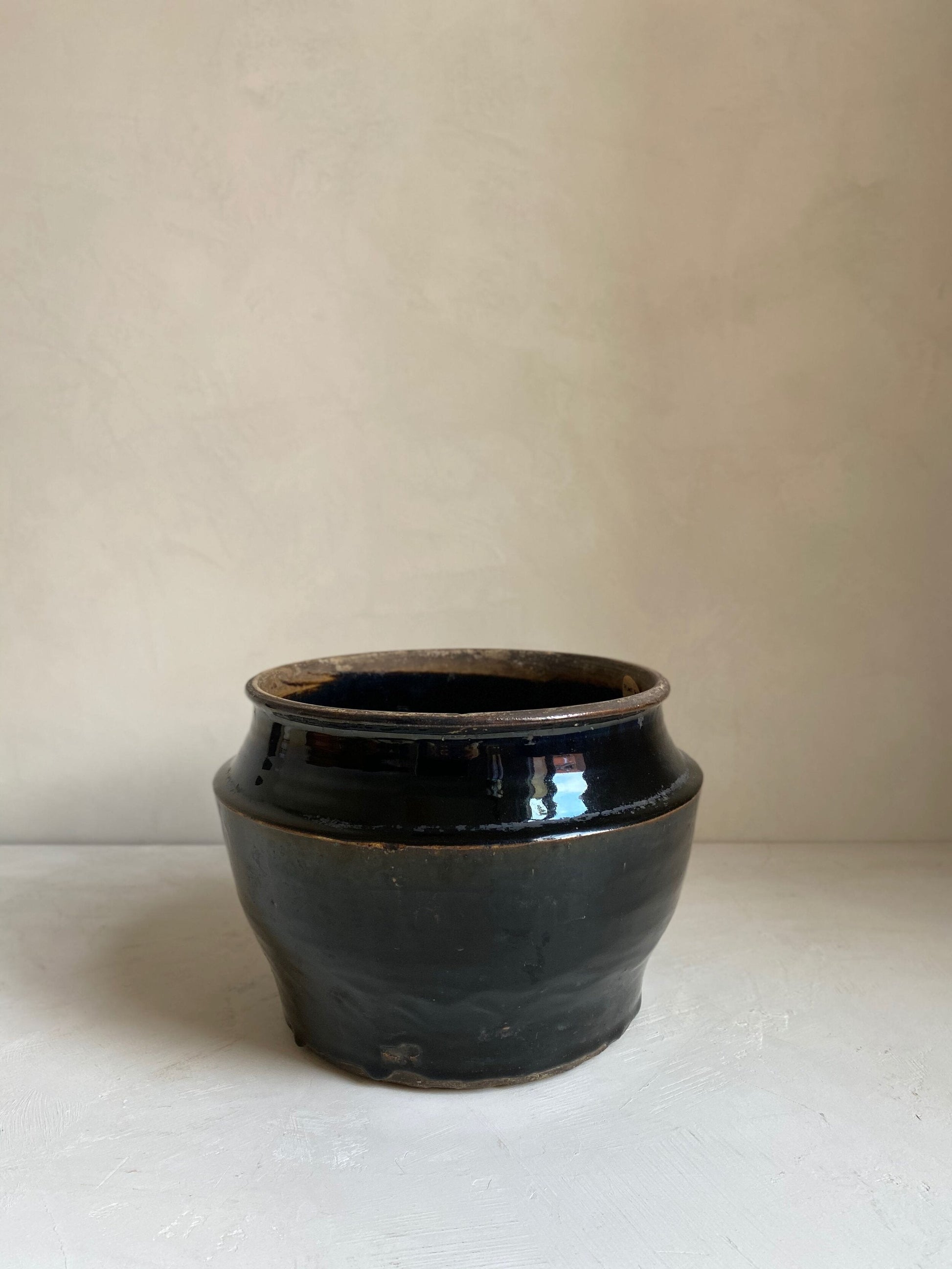 The Corner - Black glazed pot low - Pots & Vases